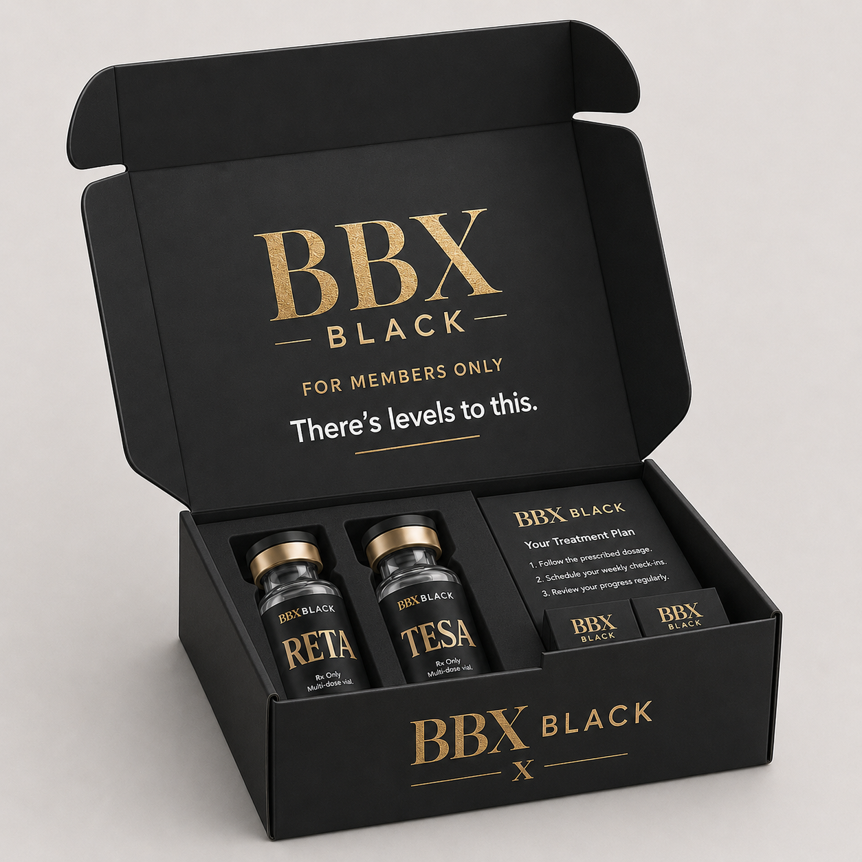 Existing BBX Black packaging concept. Specific products shown are not promised or offered for sale.